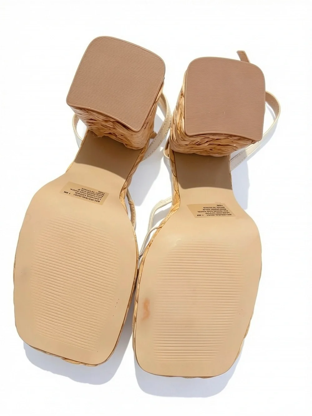 Steve Madden NWT Belise White Leather Raffia Platform Block Heel Sandals 7.5M